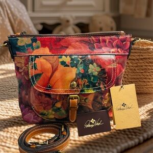 Patricia Nash Genuine Leather Crossbody Bag with Artistic Floral Design